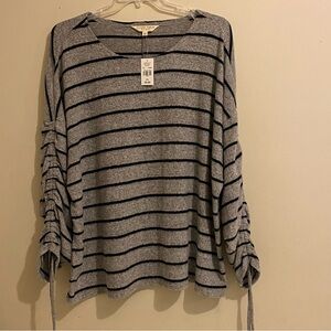 Alchemy Thread Women’s XXL Sweater Top Shirred Sleeve Striped Gray/Black